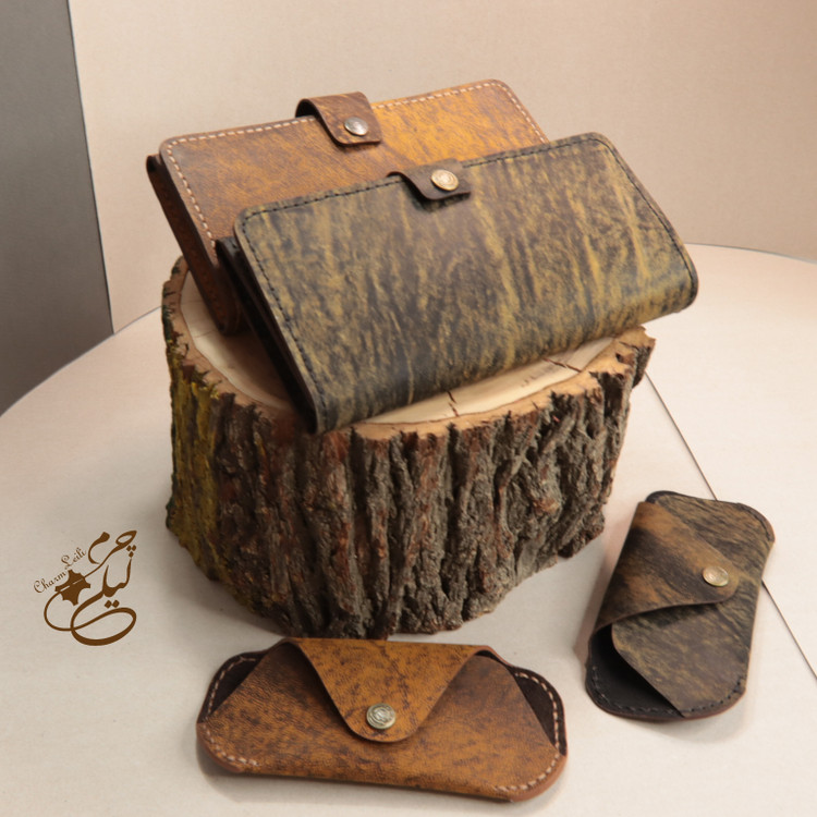 ست کیف پول و جاعینکی چرم طبیعی