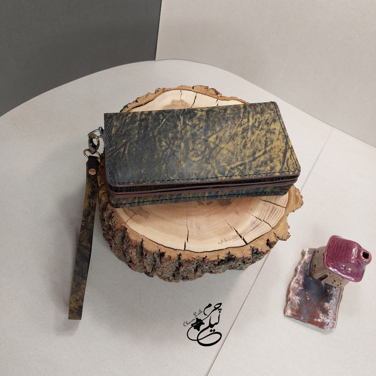 کیف مدارک و گوشی چرم شتری