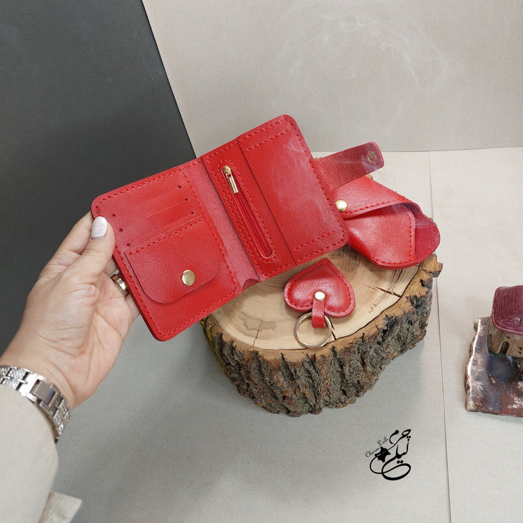 ست کیف پول و جاعینکی و سرکلیدی چرمی